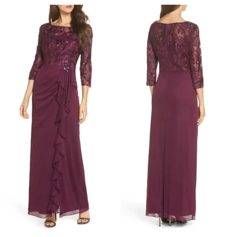 Alex Evenings Ruffle Detail Column Gown Size 8
